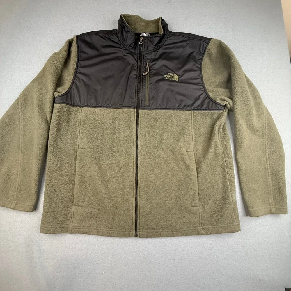 The North Face Fleece Jacket Mens XL Green Black Full Zip Denali Style Overlay‎